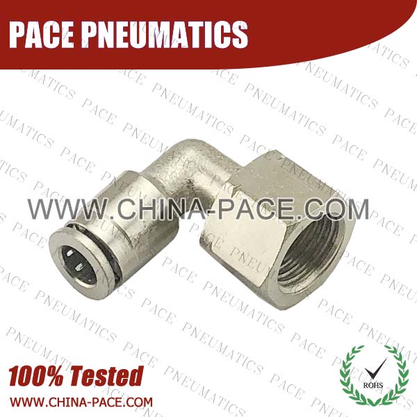 Female Swivel Elbow Nickel Plated Brass Push To Connect Fittings, All Metal Push To Connect Fittings, All Brass Push In Fittings, Camozzi Type Brass Pneumatic Fittings